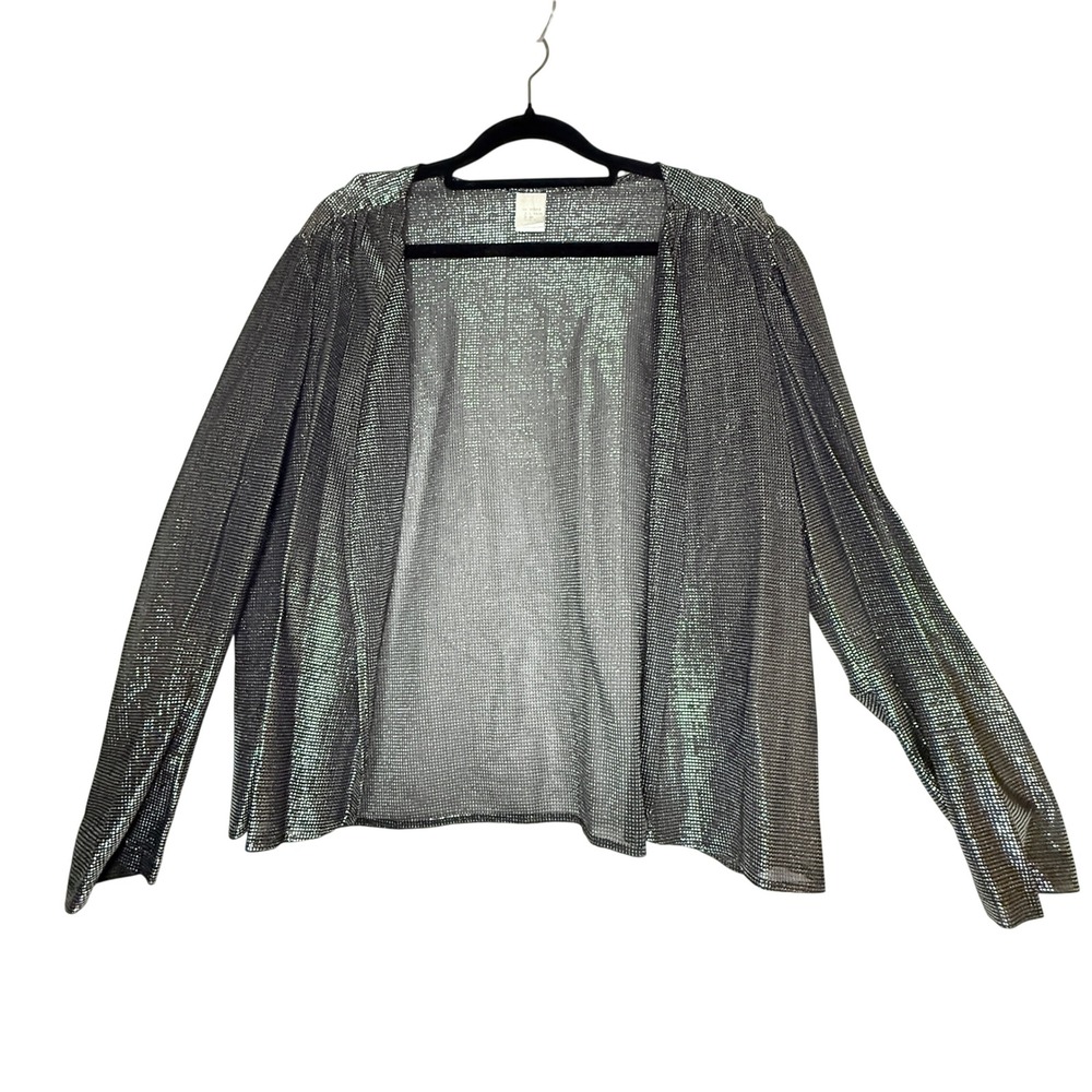 Vintage Silver Black Metallic Lurex Open Cardigan Jacket Party Tagged 20-measure
